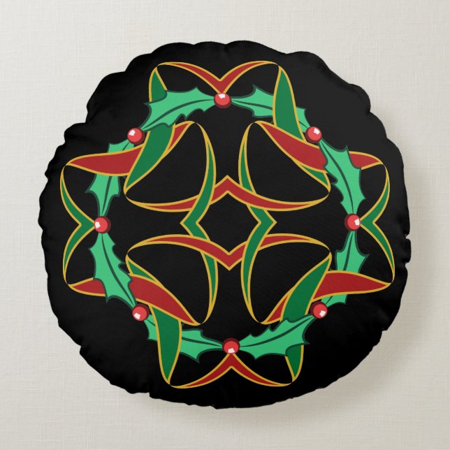 Almofada Redonda Celtic Christmas Holly Wreath (Frente)