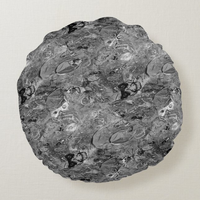 Almofada Redonda Cemitério virtual de crânios e túmulos destruídos (Verso)