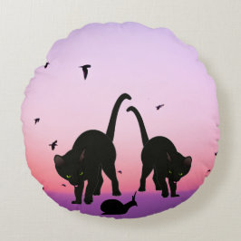 Almofada Redonda Cena de Praia de Dois Gatos