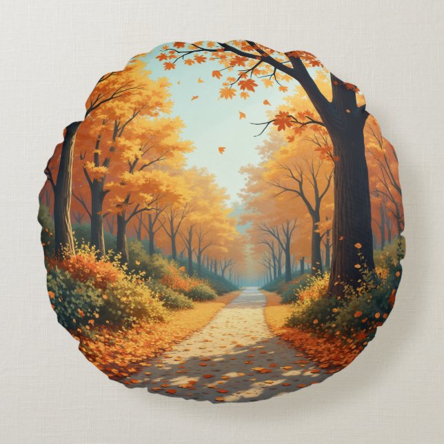 Almofada Redonda cenário do outono (Frente)