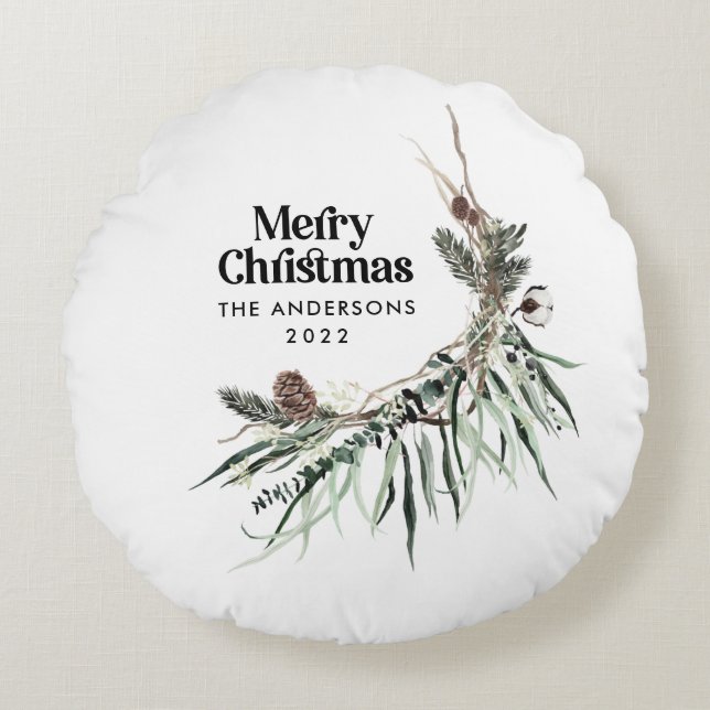 Almofada Redonda Cera botânica elegante do Natal (Frente)