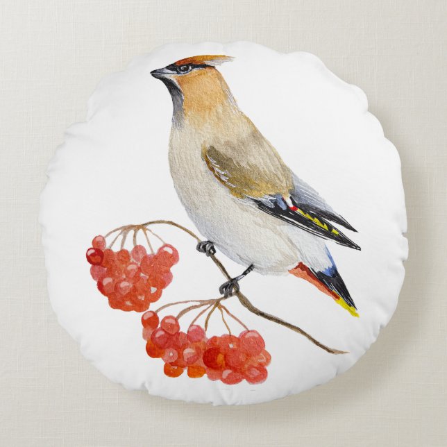 Almofada Redonda Cera de aves da floresta aquosa (Frente)