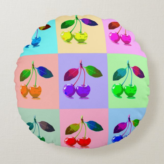 Almofada Redonda Cerejas no estilo de arte Pop (Frente)