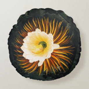 Almofada Redonda Cereus Noturno Antigo a Florar Arte Gótica