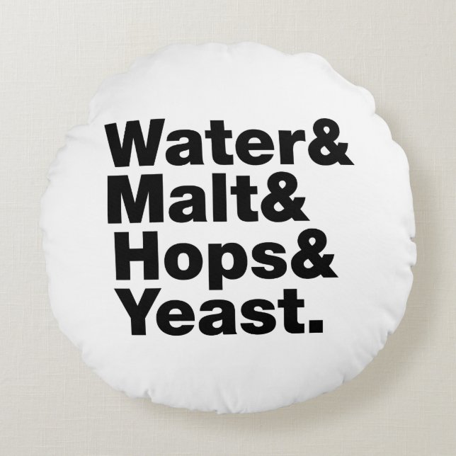 Almofada Redonda Cerveja = Água, Malte e Saltos e levedura. (Frente)