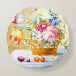 Almofada Redonda Cesta Floral Elegante de Primavera com Tulipas