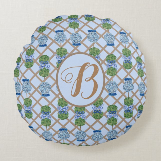 Almofada Redonda Cesto Topiário de Jares Ginger Ginger Chinoiserie  (Frente)