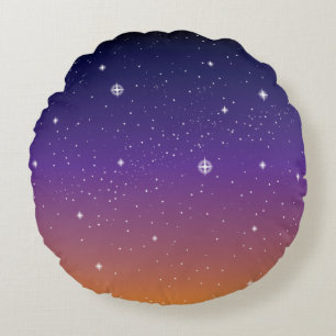 Almofada Redonda Céu estrelado roxo e Dourado do por do sol