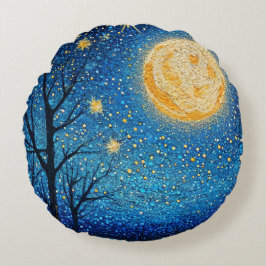 Almofada Redonda Céu noturno e lua de cheio