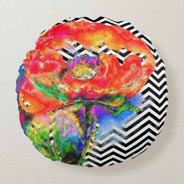 Almofada Redonda Cevão-preto-e-branco (Frente)