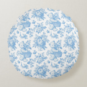 Almofada Redonda Chá de Bebê Urso Floral Toile Francês