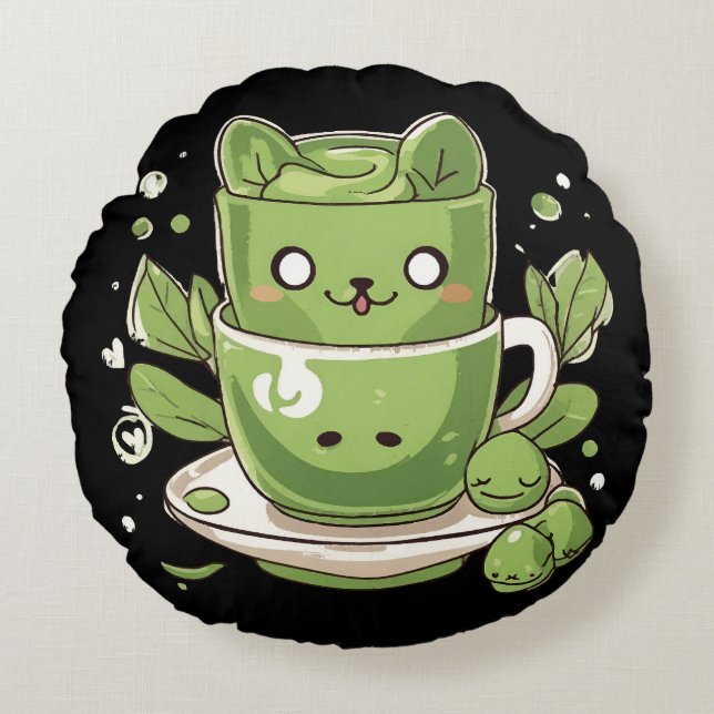 Almofada Redonda chá verde matcha (Frente)