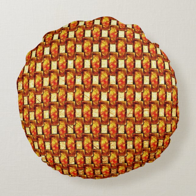 Almofada Redonda Chapas esculpidas de laranja castanho (Verso)