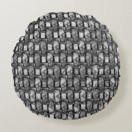 Almofada Redonda Chapas retangulares em cinzas, gravadas e manchada