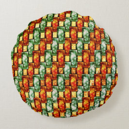 Almofada Redonda Chapas retangulares em laranja verde esmeriladas e