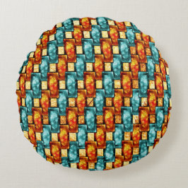 Almofada Redonda Chapas retangulares esculpidas e manchadas, ciano