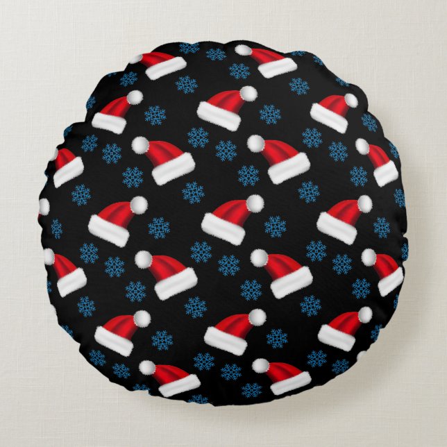 Almofada Redonda Chapéu de Natal Personalizado | Papais noeis de Fe (Frente)
