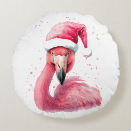 Almofada Redonda Chapéu de Papai Noel de flamingo engraçado Natal t