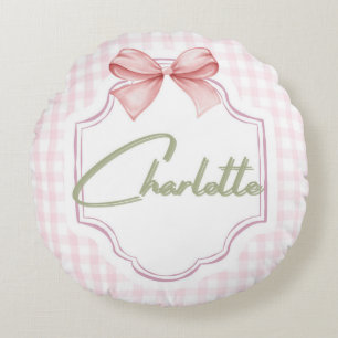 Almofada Redonda Charlotte Personalizada Arco Rosa & Gingham Impres