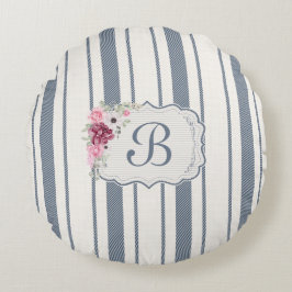 Almofada Redonda Charm French Farmhouse Blue and White Striped