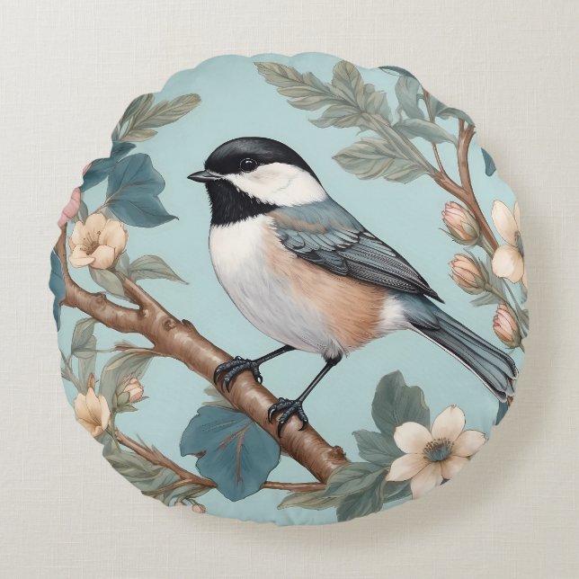 Almofada Redonda Charming Chickadee Bird (Frente)