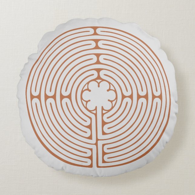 Almofada Redonda Chartres Labyrinth Brown e Cream (Frente)