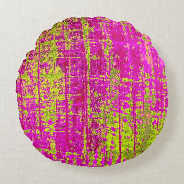 Almofada Redonda Chartreuse Beijo Rosa e Abstrato Verde (Frente)