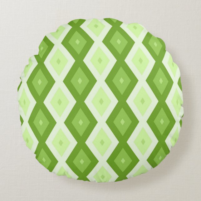Almofada Redonda Chartreuse green diamond pattern (Frente)