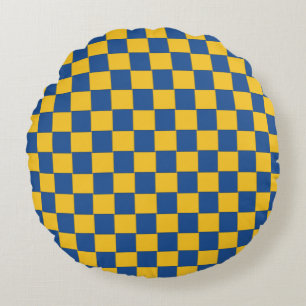 Almofada Redonda Checkered azul e amarelo tecido