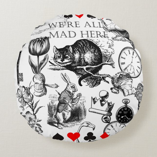 Almofada Redonda Cheshire Cat Classic Alice em Maravilderland (Frente)