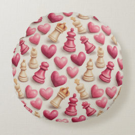 Almofada Redonda Chess & Hearts Valentines Pattern