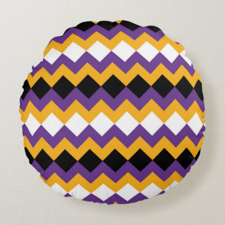 Almofada Redonda Chevron amarelo, roxo, preto e branco