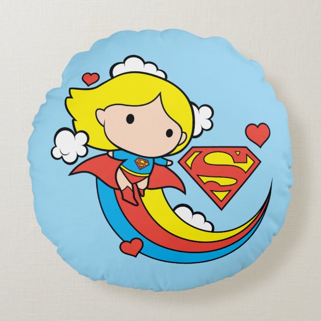 Almofada Redonda Chibi Supergirl Flying Rainbow (Frente)
