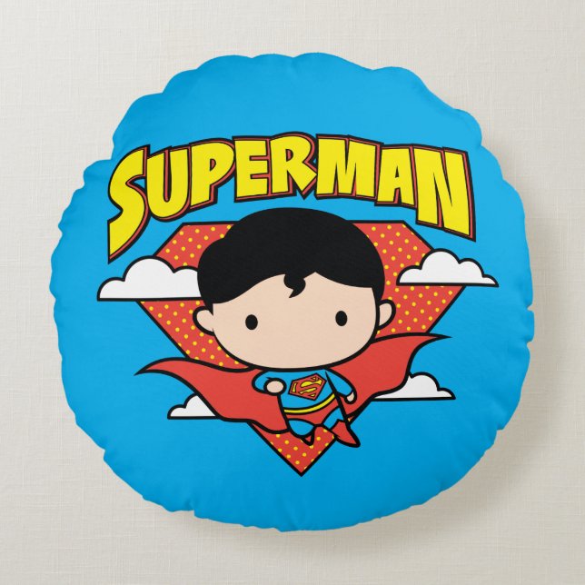 Almofada Redonda Chibi Superman Bolinhas Shield e Nome (Frente)