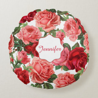Almofada Redonda Chic Elegant Vintage Rosas vermelhas cor-de-rosa N