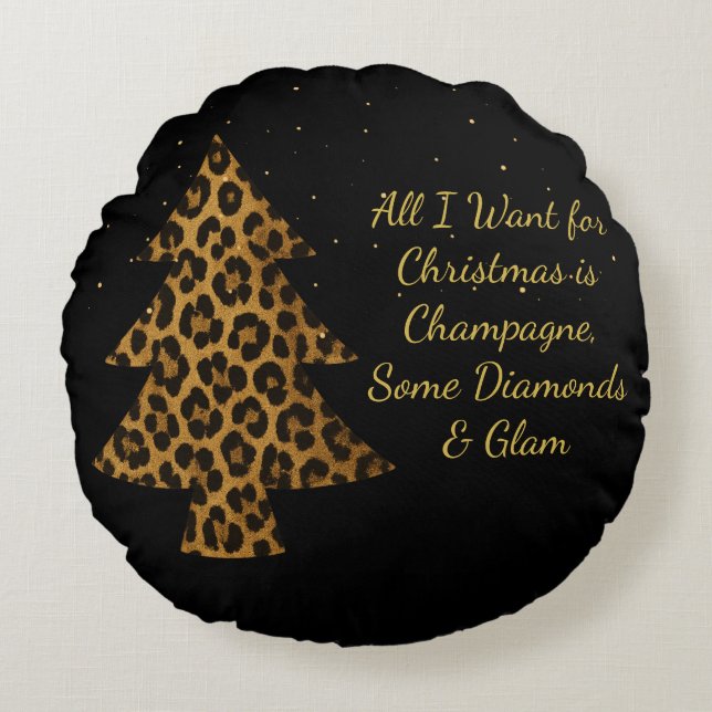Almofada Redonda Chic Holiday Leopard Tree Design (Frente)