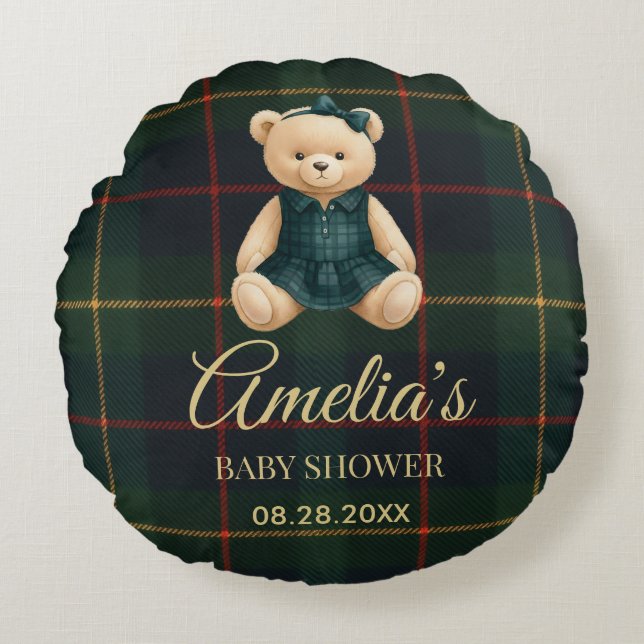 Almofada Redonda Chic Luxury Teddy Bear Baby Shower  (Frente)