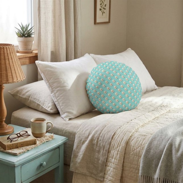 Almofada Redonda Chic Pérola e Turquesa (Criador carregado)