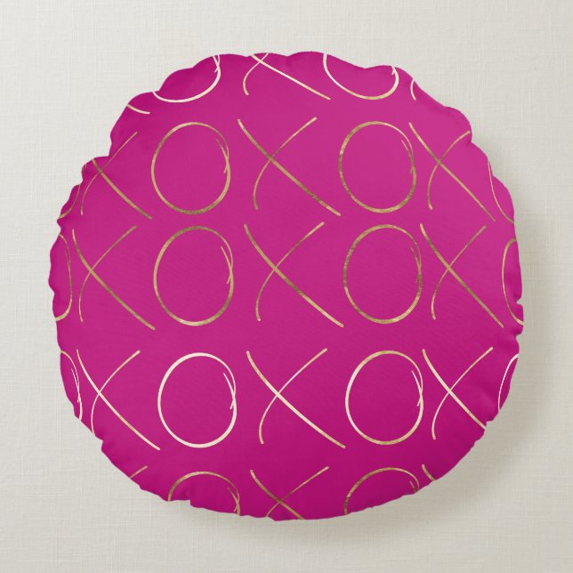 Almofada Redonda Chic Rosa Dourado Glam XOXO (Frente)