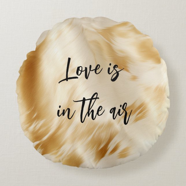 Almofada Redonda Chic Western Elegante Dourado Cream Cowhide (Frente)