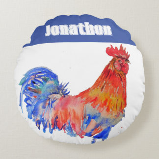 Almofada Redonda Chicken Rooster Bird Kids Boys Name Blue Red