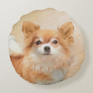 Almofada Redonda Chihuahua Pintura De Cachorro De Cabelo Longo