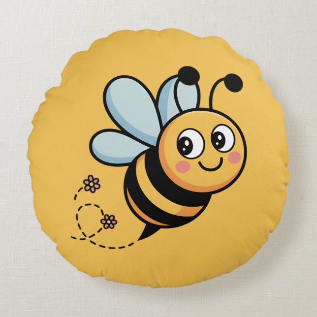 Almofada Redonda Child-Friendly Bee Mascot with Dotted Trail (Frente)