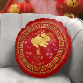 Almofada Redonda Chinês Zodiac Rabbit Vermelho/Dourado ID542