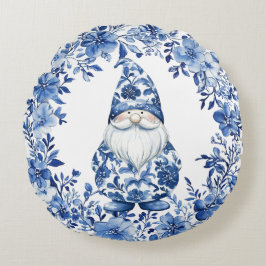 Almofada Redonda Chinoiserie Blue White Floral Natal Gnomo