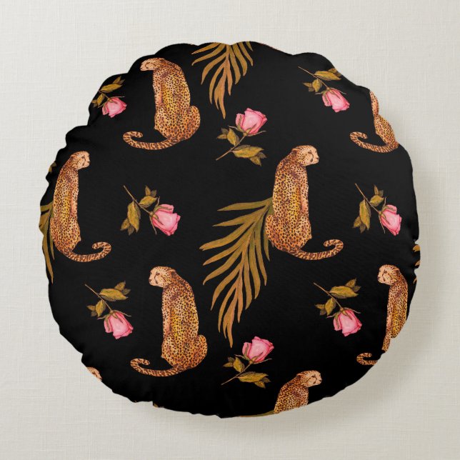 Almofada Redonda Chitas românticas: padrão uniforme de aquarela. (Frente)