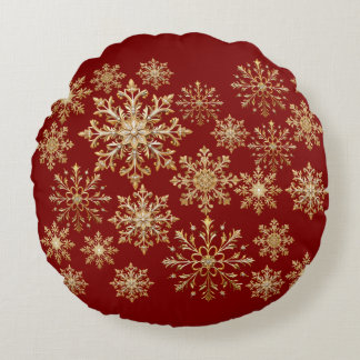 Almofada Redonda Christams Gold and Red Snowflake
