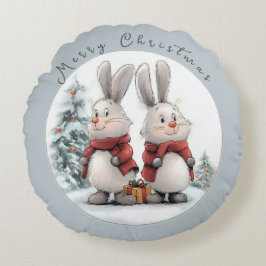 Almofada Redonda Christmas Bunny and gift, personalized