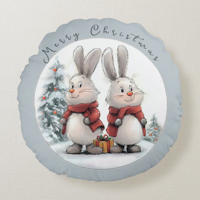 Almofada Redonda Christmas Bunny and gift, personalized (Frente)