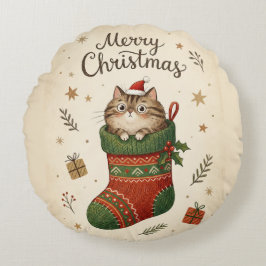 Almofada Redonda Christmas Cat in Stocking